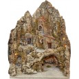 PRESEPE ARTIGIANALE IN LEGNO E SUGHERO CON LUCI MACINA E RUSCELLO L53XP55XH65CM