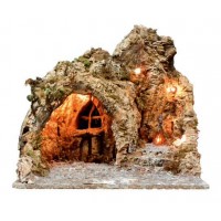 GROTTA ARTIGIANALE CON EFFETTO FUOCO E CON LUCI MISURE L50XP45XH45CM ADATTA A STATUINE DI ALTEZZA PARI A 12CM