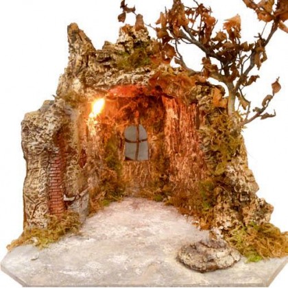 GROTTA ARTIGIANALE CARATTERISTICA E SUGGESTIVA IL LEGNO E SUGHERO CON LUCI ADATTA A STATUINE DI ALTEZZA 10 CM