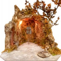 GROTTA ARTIGIANALE CARATTERISTICA E SUGGESTIVA IL LEGNO E SUGHERO CON LUCI ADATTA A STATUINE DI ALTEZZA 10 CM