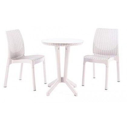 SET DA GIARDINO MOD. BISTRO IN RESINA EFFETTO RATTAN 3 PEZZI BIANCO